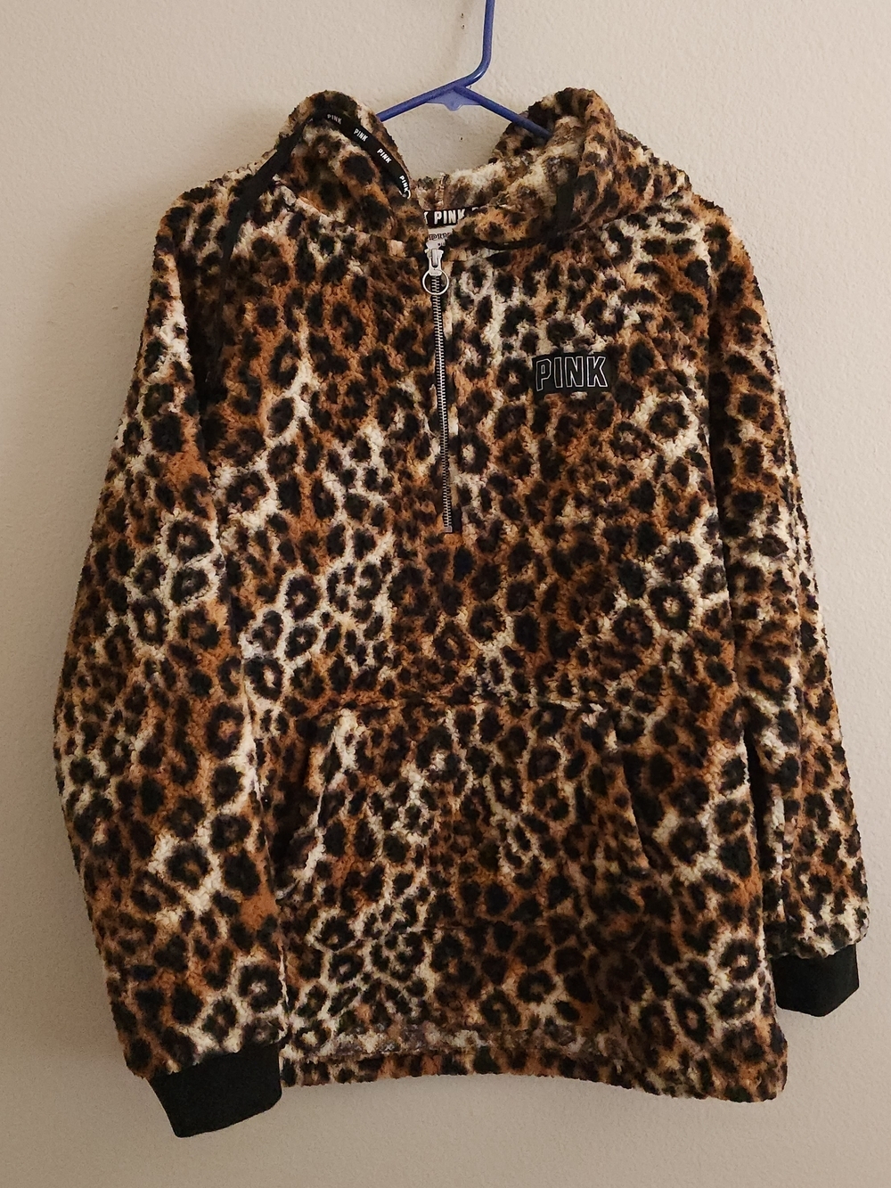 PINK Victoria's Secret Girls' Leopard Print Fleece Hoodie - Brown